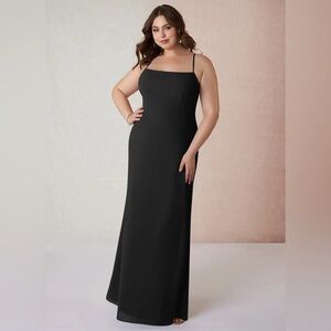 NWT Azazie Tayla Black Sheath Square Neckline Chiffon Maxi Dress Custom Size 14